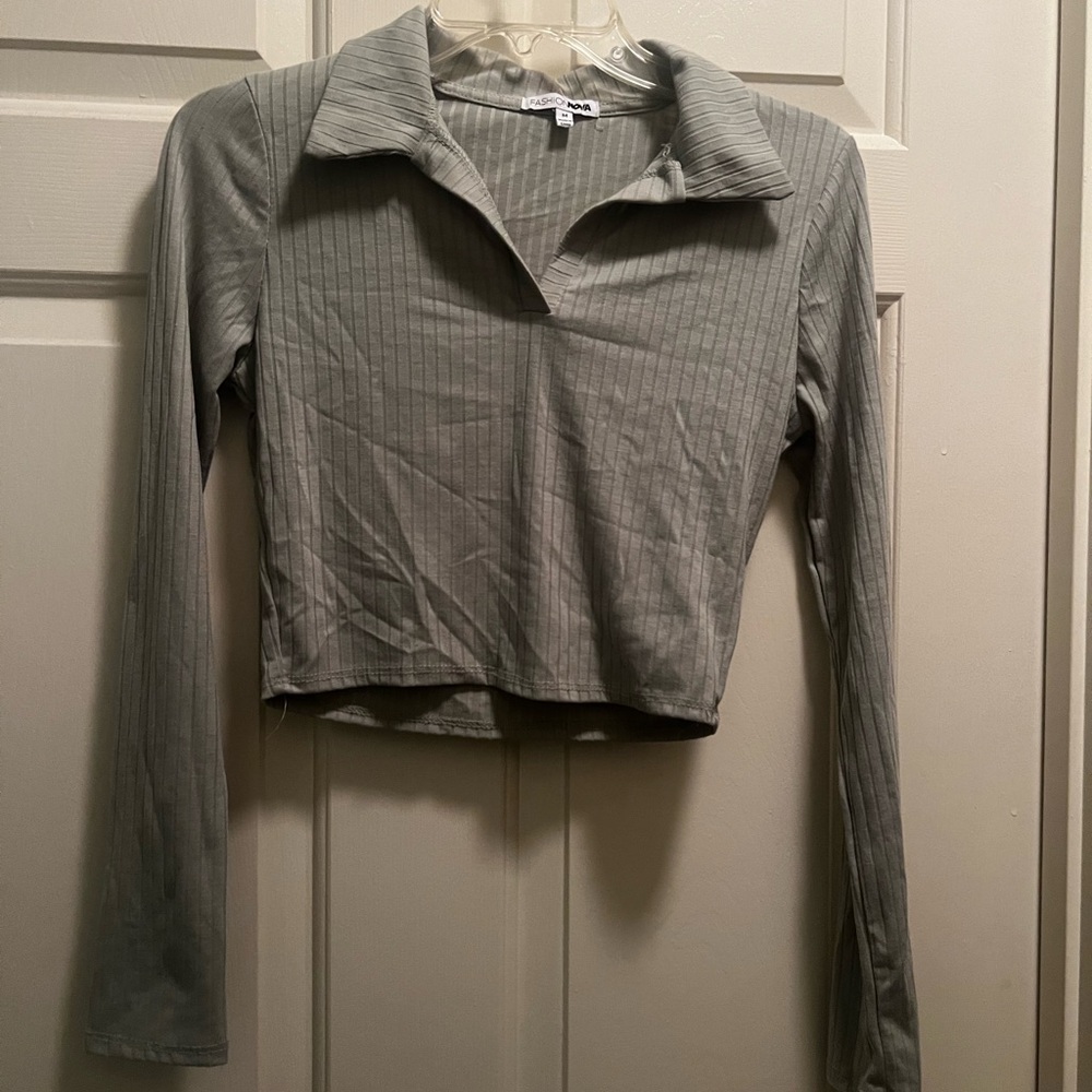 Fashion Nova Light mint green  Ribbed Long Sleeve Top